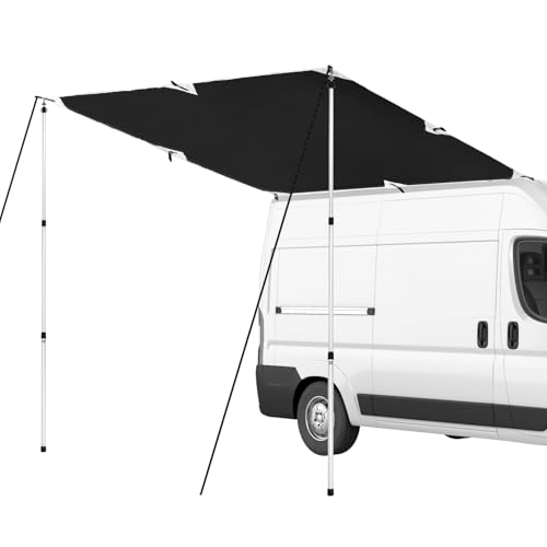 QWORK® Sonnensegel Wohnwagen 300x200 cm with Teleskopstangen 95-230 cm, Motorhome Camper Markise UV 50+ UV-Schutz 6000mm Wasserdicht