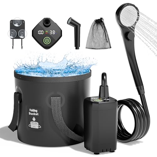 Mytrix Upgraded Portable Camping Shower Komplettset, wiederaufladbare 6000-mAh-Pumpe mit Smart Display, Multi-Mode-Sprühkopf,...