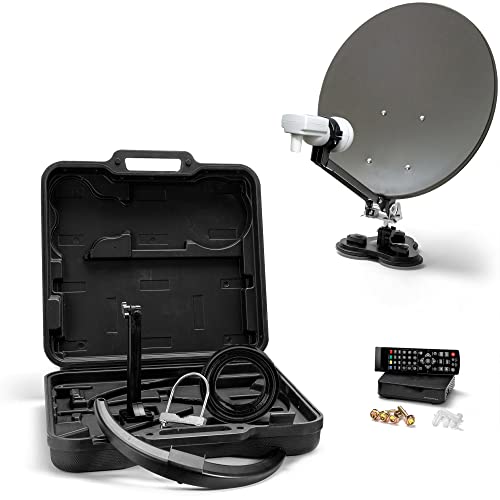 XORO 38,5 cm Camping Satellitenantenne MCA 38 HD Set, inkl. FullHD DVB-S2 Receiver, Single LNB mit integriertem Satfinder, 10m Kabel,...