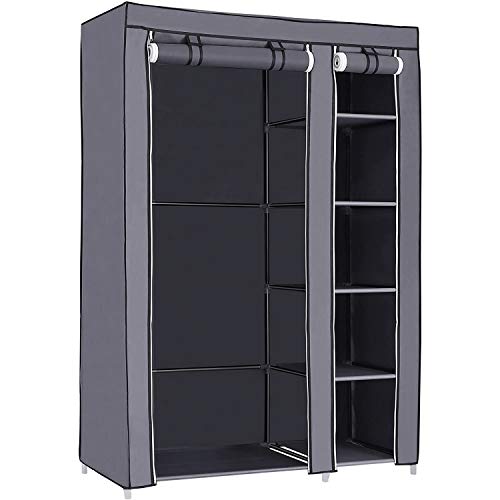 SONGMICS XL Stoffschrank Kleiderschrank Faltschrank Campingschrank mit Kleiderstange 110 x 175 x 45 cm Grau LSF007G