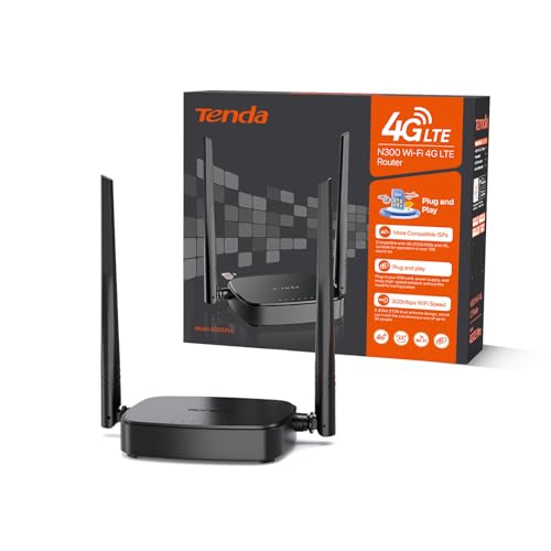 Tenda 4G03 Pro 4G LTE Router, WLAN Router für Nano-SIM-Karten (N300 CAT4, 150 Mbit/s im Download, 300 Mbit/s 2,4GHz) 2*4dBi Antennen, Plug...