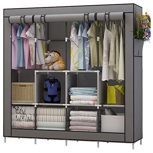 UDEAR Kleiderschrank Einfach aus Stoff Faltschrank Stoffschrank Furniture Bedroom Wardrobes (Grau)