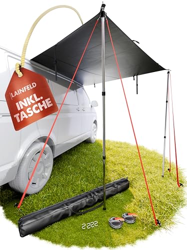 LAINFELD Vorzelt Auto | 2,2 x 2,5 m Sonnensegel mit 3 x Keder und 2 x Teleskopstange | Sonnensegel Camping Busvorzelt Markise Auto Camper...